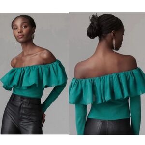 By Anthropologie Off-The-Shoulder Organza Ruffle Top - S